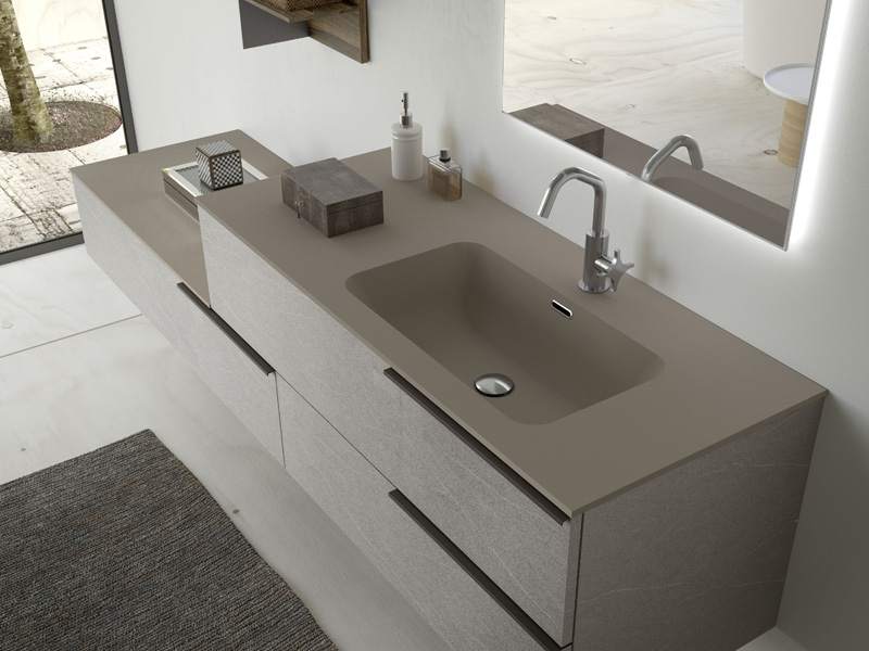 Solid-surface bathroom countertop with integrated basin