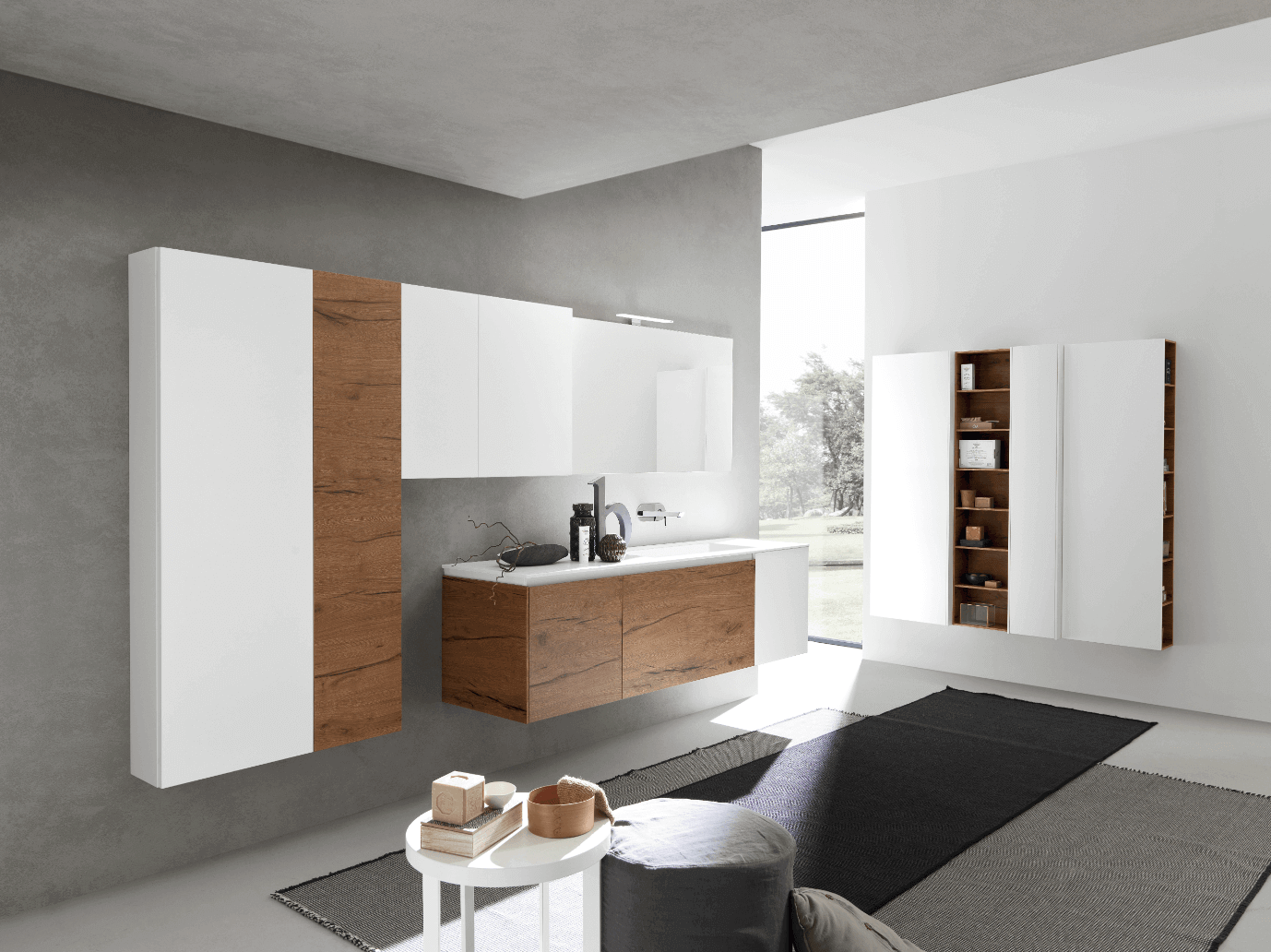 Open and closed bathroom storage solutions