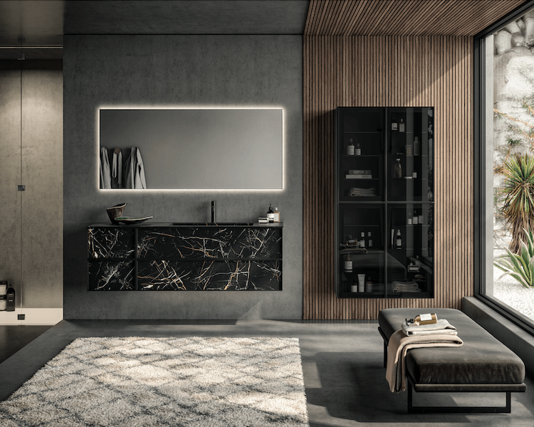 luxury bathroom vanity in open bathroom