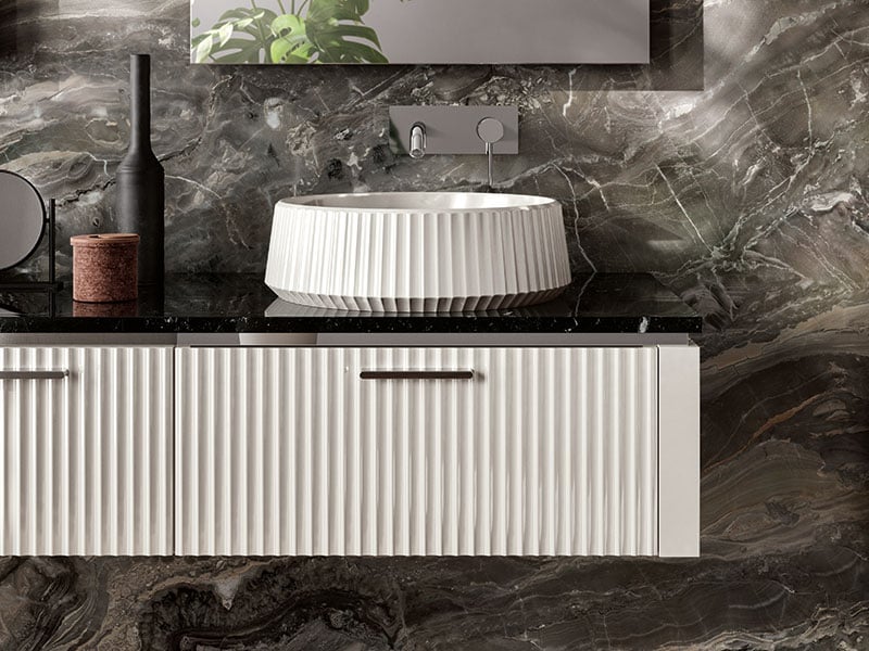 Gessato pattern on bathroom vanity