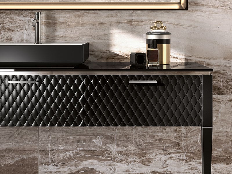 Black bathroom vanity with Piquet relief pattern