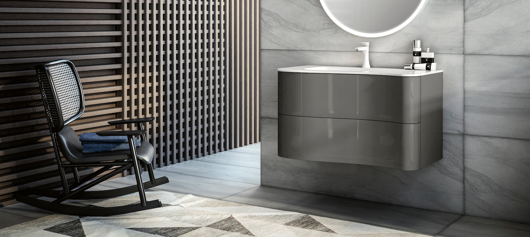 Onda bathroom vanity in grey with white countertop