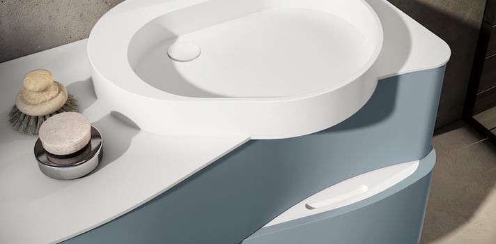 Onda bathroom vanity with grooved basin handle