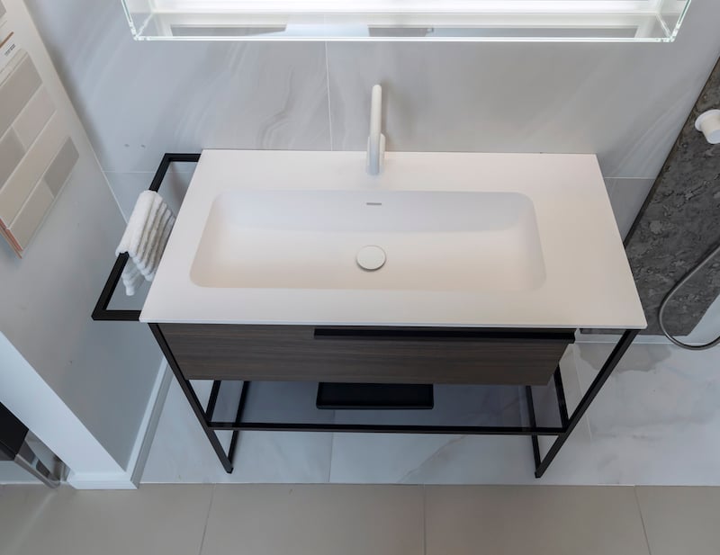 Underground bathroom vanity with towel rail