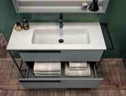 Underground vanity with bottom drawer pulled out