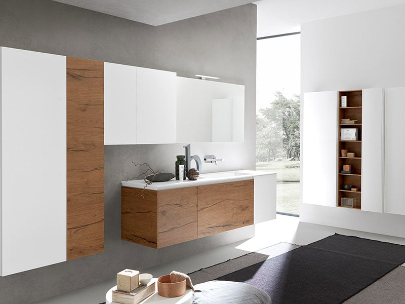 Luxury floating bathroom vanity with matching storage