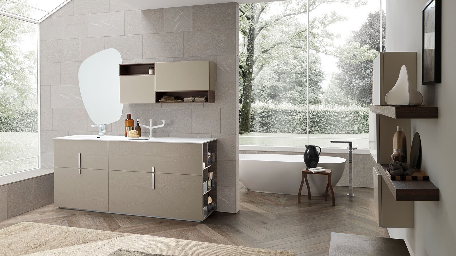 Urban Freestanding bathroom vanity with coordinating wall storage