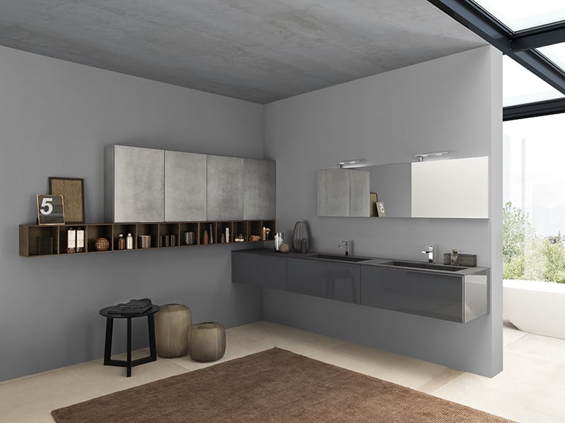 Urban low height bathroom vanity with open wall cabinet