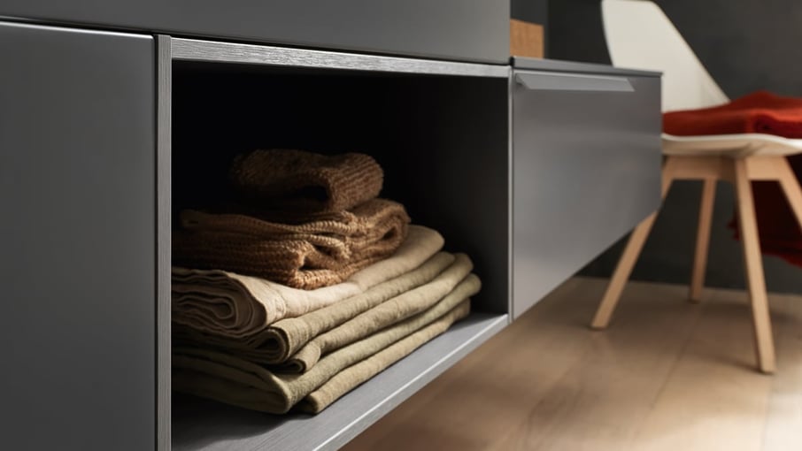open shelf in urban vanity
