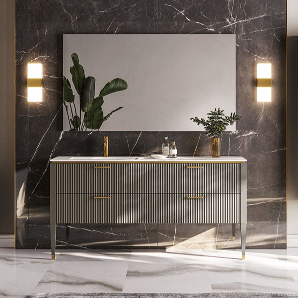 matching Lamè vanity and storage cabinet