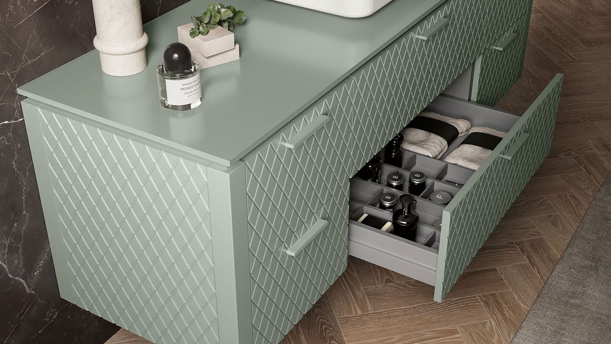 Oxford relief pattern on lame vanity