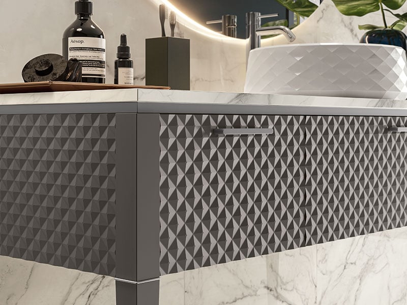 Lame bathroom vanity with galles relief pattern