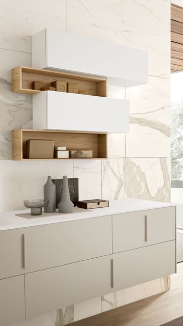 Open and closed horizontal wall storage cabinets