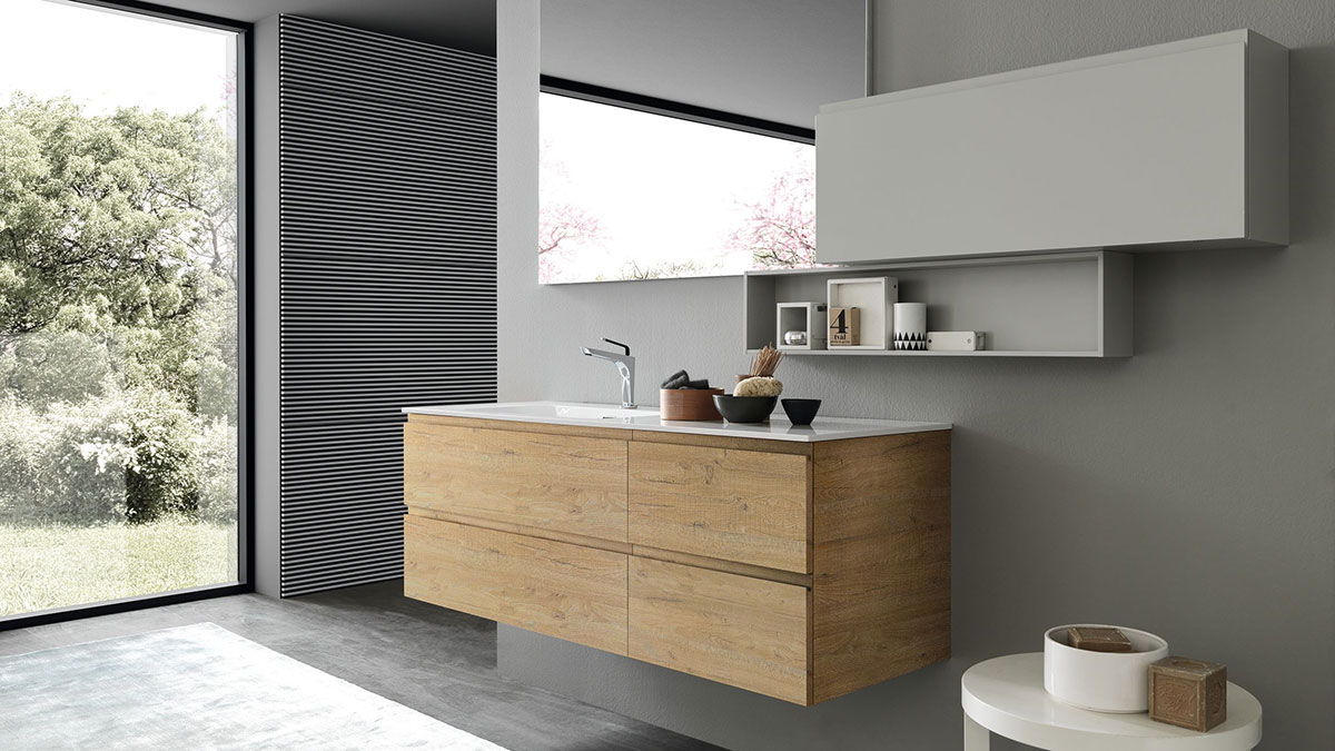 Wall-mounted bathroom storage cabinet in grey