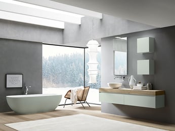 Urban Low Height Vanity with coordinating closed storage cube