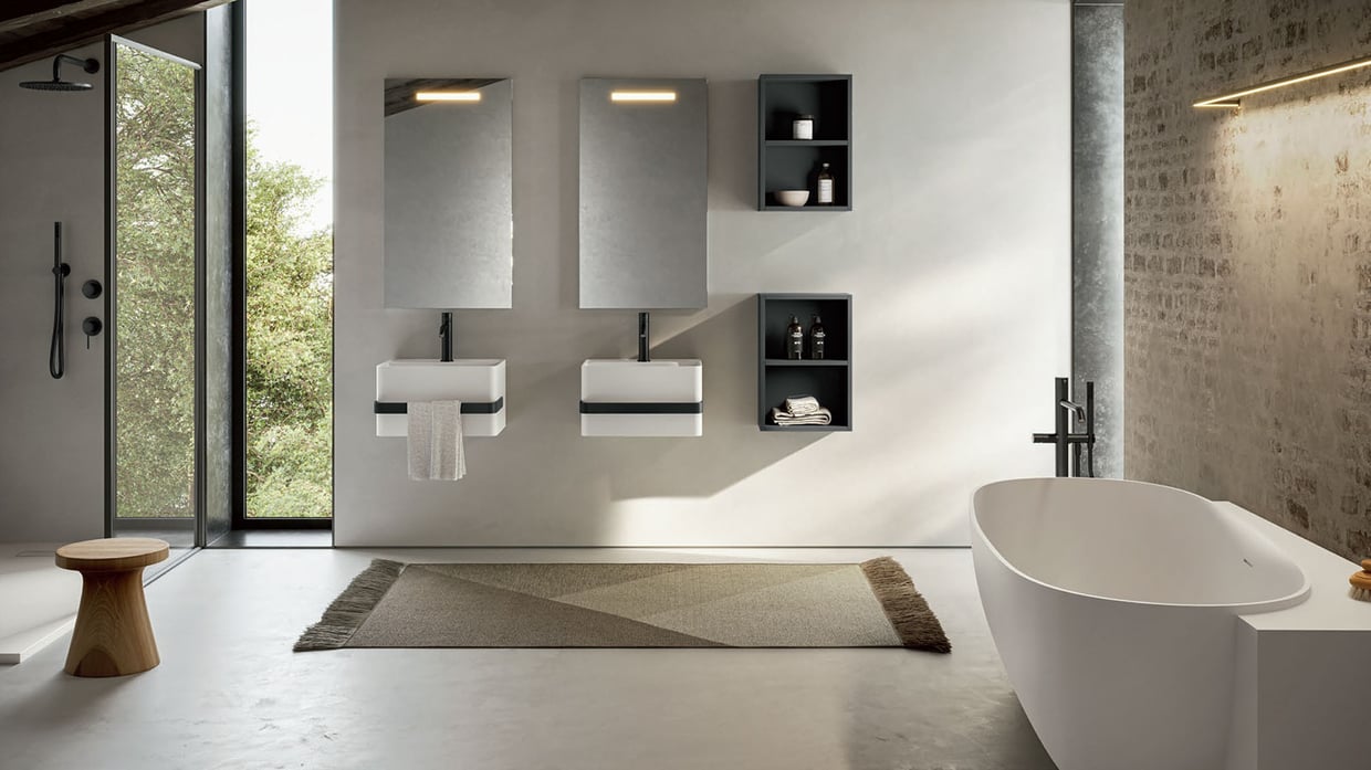Double wall-mount bathroom basins in modern bathroom