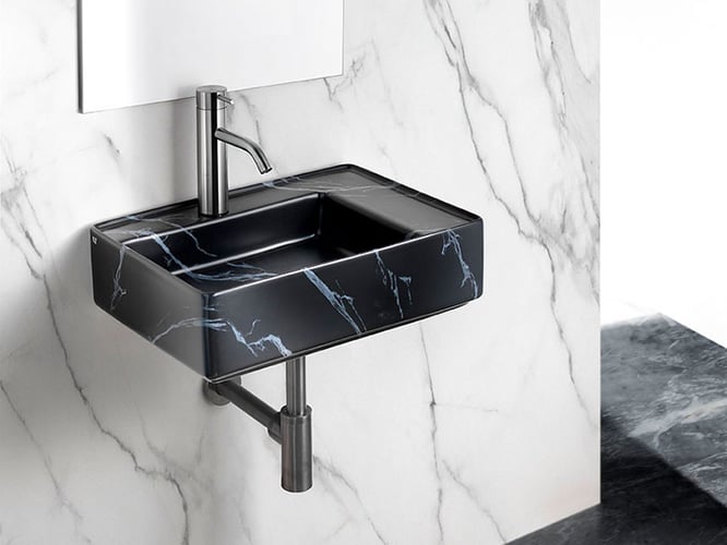 Black marble-look bathroom basin