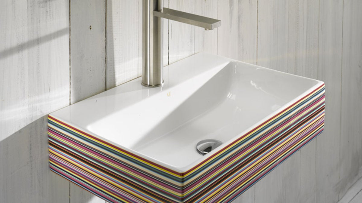 Thin rectangular basin with rainbow detail