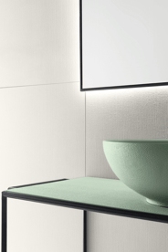Textured mint green bathroom vessel and console