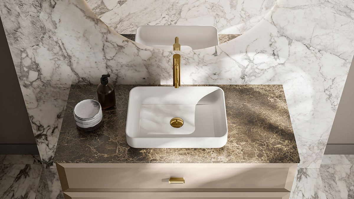 White vessel sink on Mako bathroom vanity