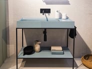 Light blue console with lower storage shelf