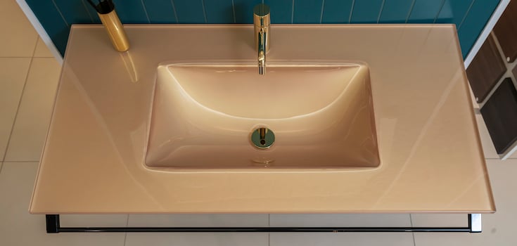 gold glass bathroom countertop
