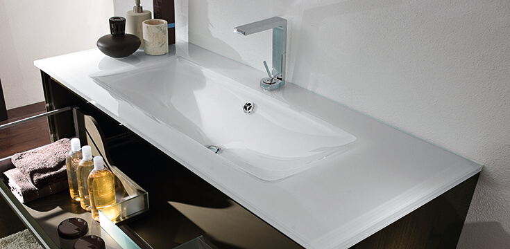 Luxury White glass basin with countertop