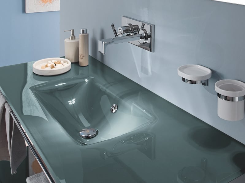 modern glass countertop with integrated basin
