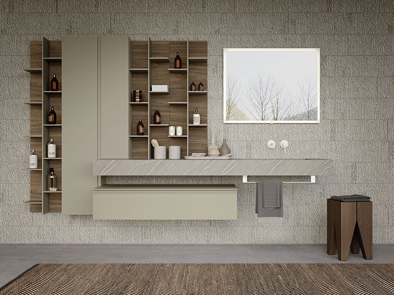 Marble countertop with modular storage in luxury bathroom