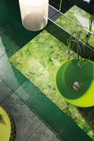 Lime green glass bathroom countertop and vessel sink