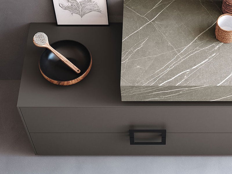 HPL countertop in detail with marble-like texture