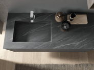 Dark gray marble-look HPL countertop with an integrated sink