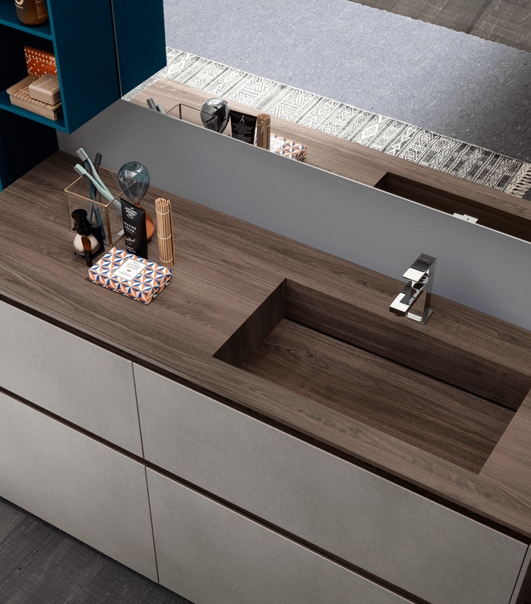 Wood-look HPL countertop with an integrated basin