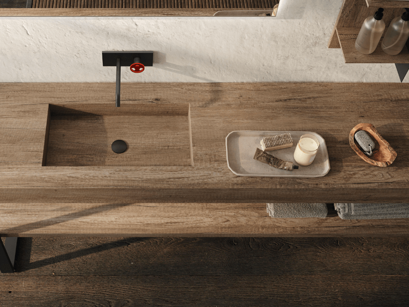 Luxury wood-like HPL countertop with an integrated basin
