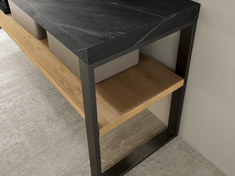 Urban legstand with a black marble-look HPL countertop