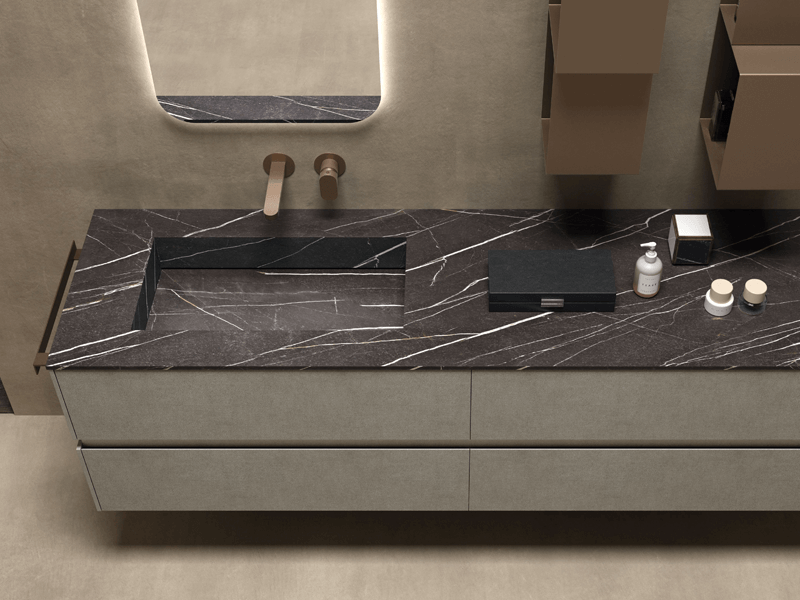Luxury brown marble-look bathroom countertop