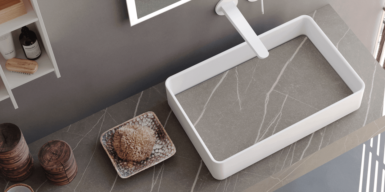 Luxury Countertop with white vessel sink