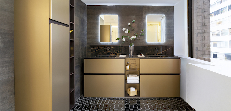 luxury bathroom with porcelain countertops