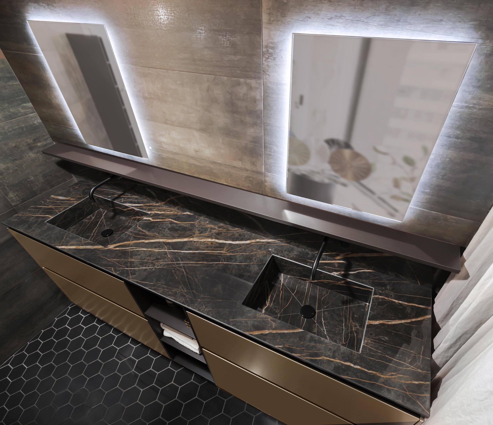 Luxury black and gold marble-look Porcelain Countertop with sink