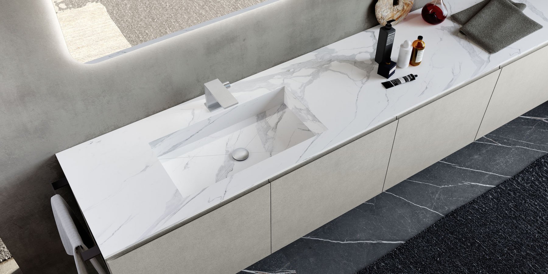 Porcelain white marble bathroom countertop