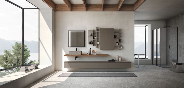 luxury bathroom vanity with live-edge countertop