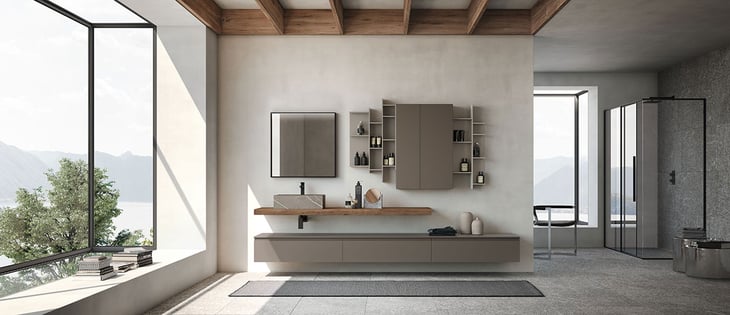 Urban live-edge bathroom countertop with vessel