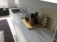 grey solid-surface bathroom countertop on white vanity