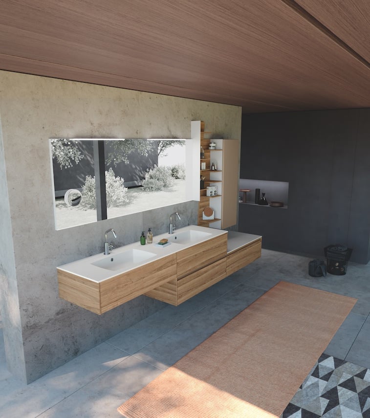 luxury bathroom vanity with solid-surface countertop