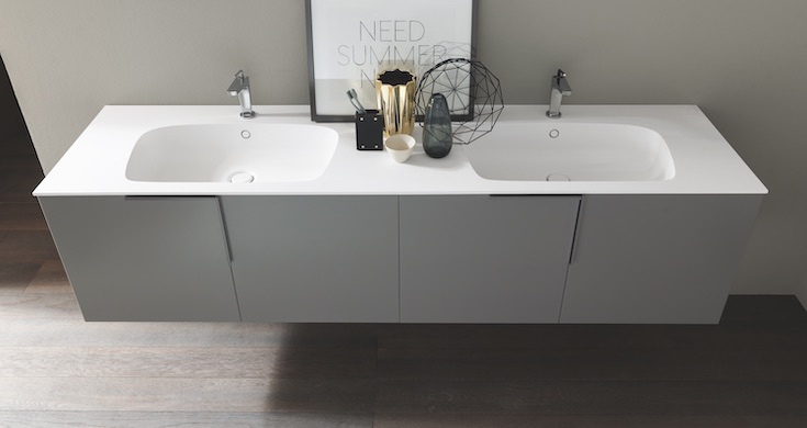 Double basin solid-surface countertop