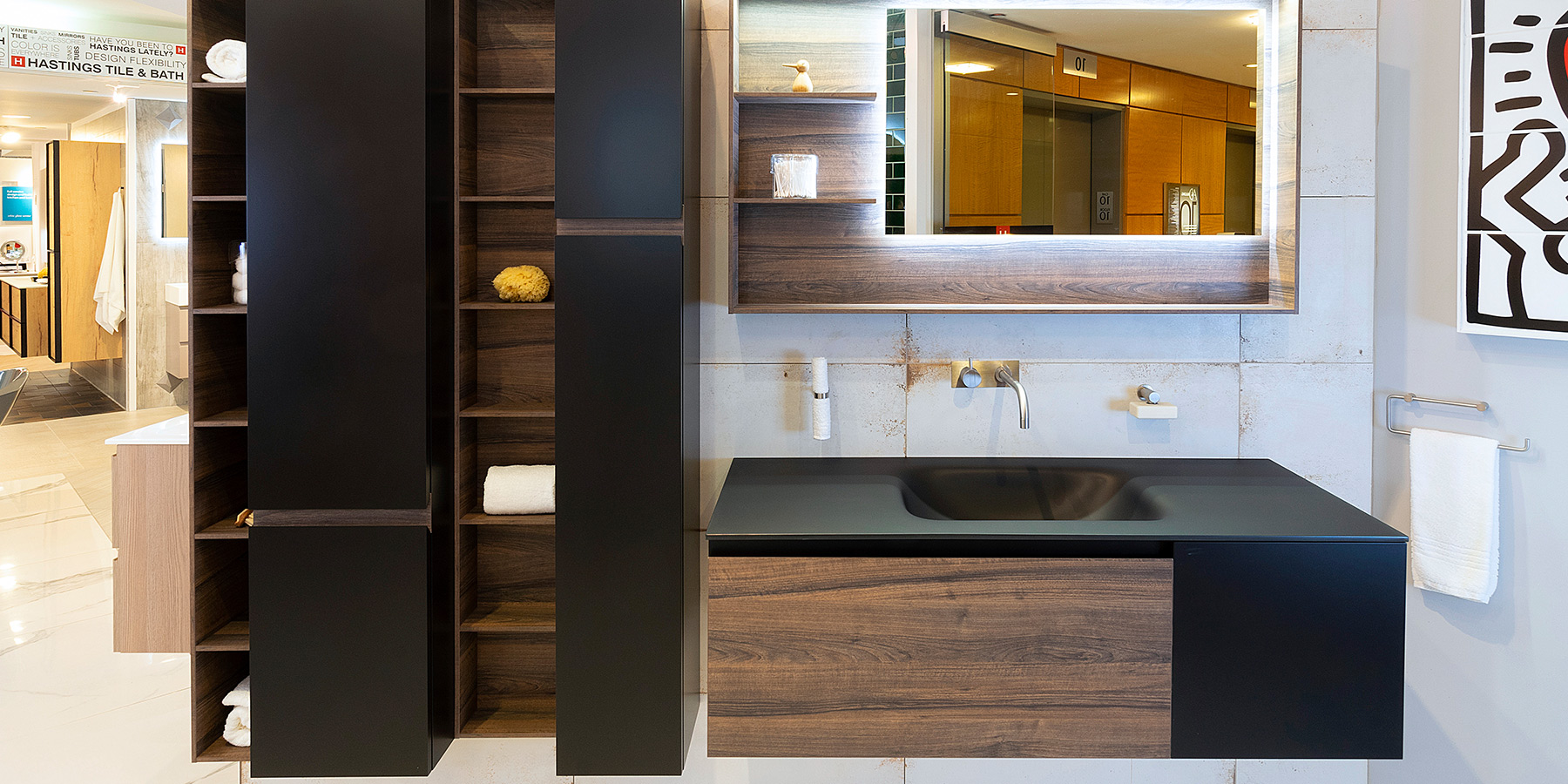 A luxury bathroom featuring multiple VOLA pieces