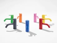 A rainbow-colored array of VOLA faucets 