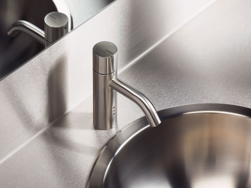 Deck-mounted brushed nickel VOLA faucet