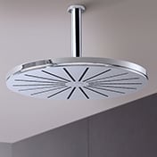 Wide, flat, circular chrome showerhead