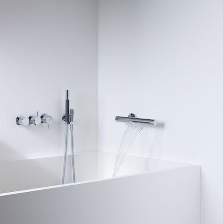 Thermostatic mixer, handle, hand shower and hand shower holder with non-return valve